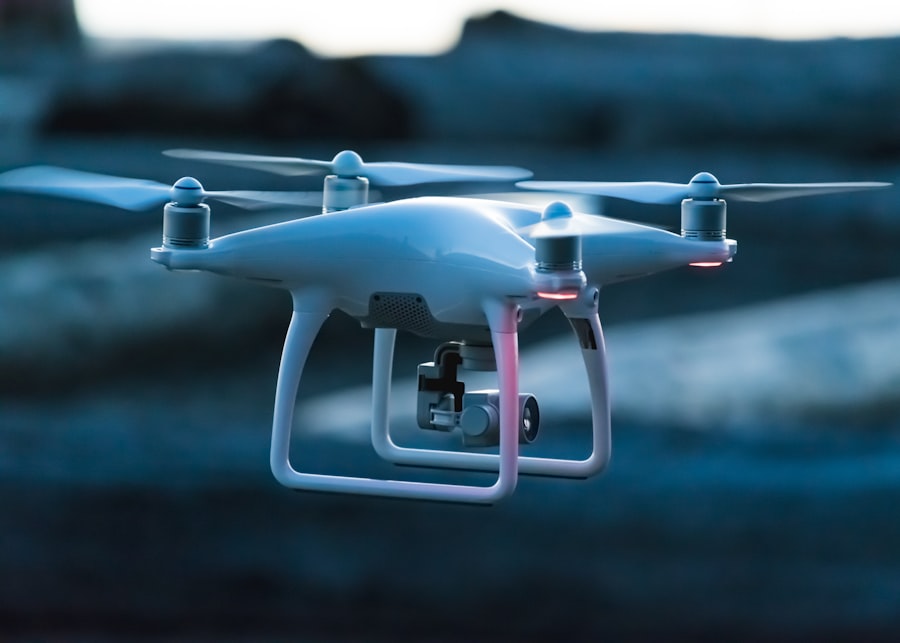 Drone flying above open land